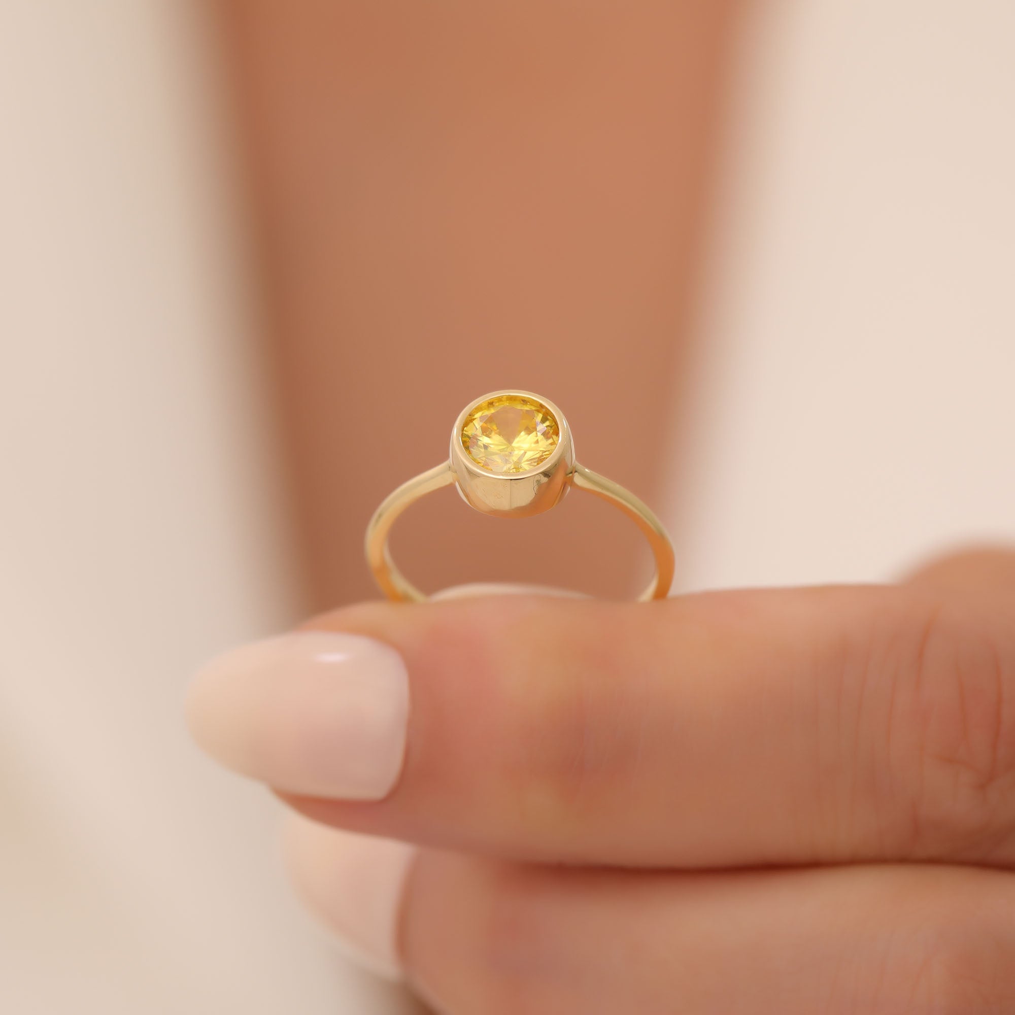 Round Yellow Topaz Bezel Ring in 14K Solid Gold | Birthstone Jewelry Queen Jewelry Rings