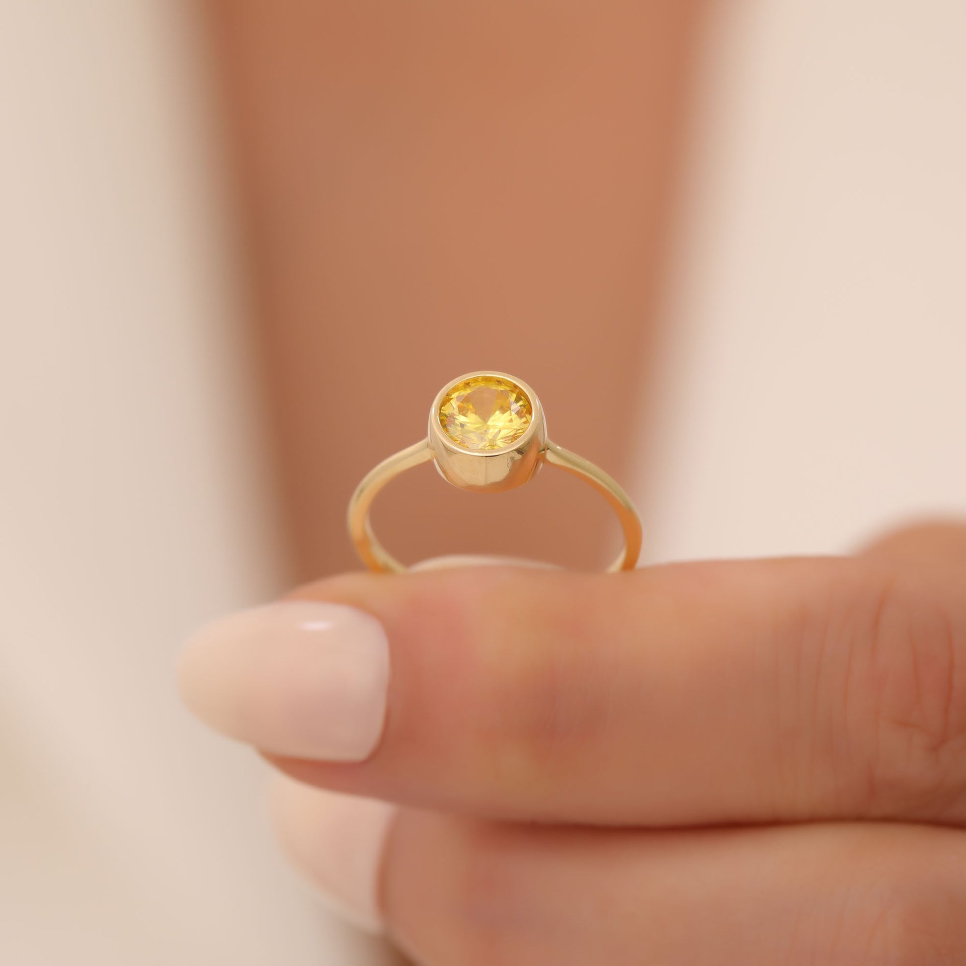 Round Yellow Topaz Bezel Ring in 14K Solid Gold | Birthstone Jewelry Queen Jewelry Rings