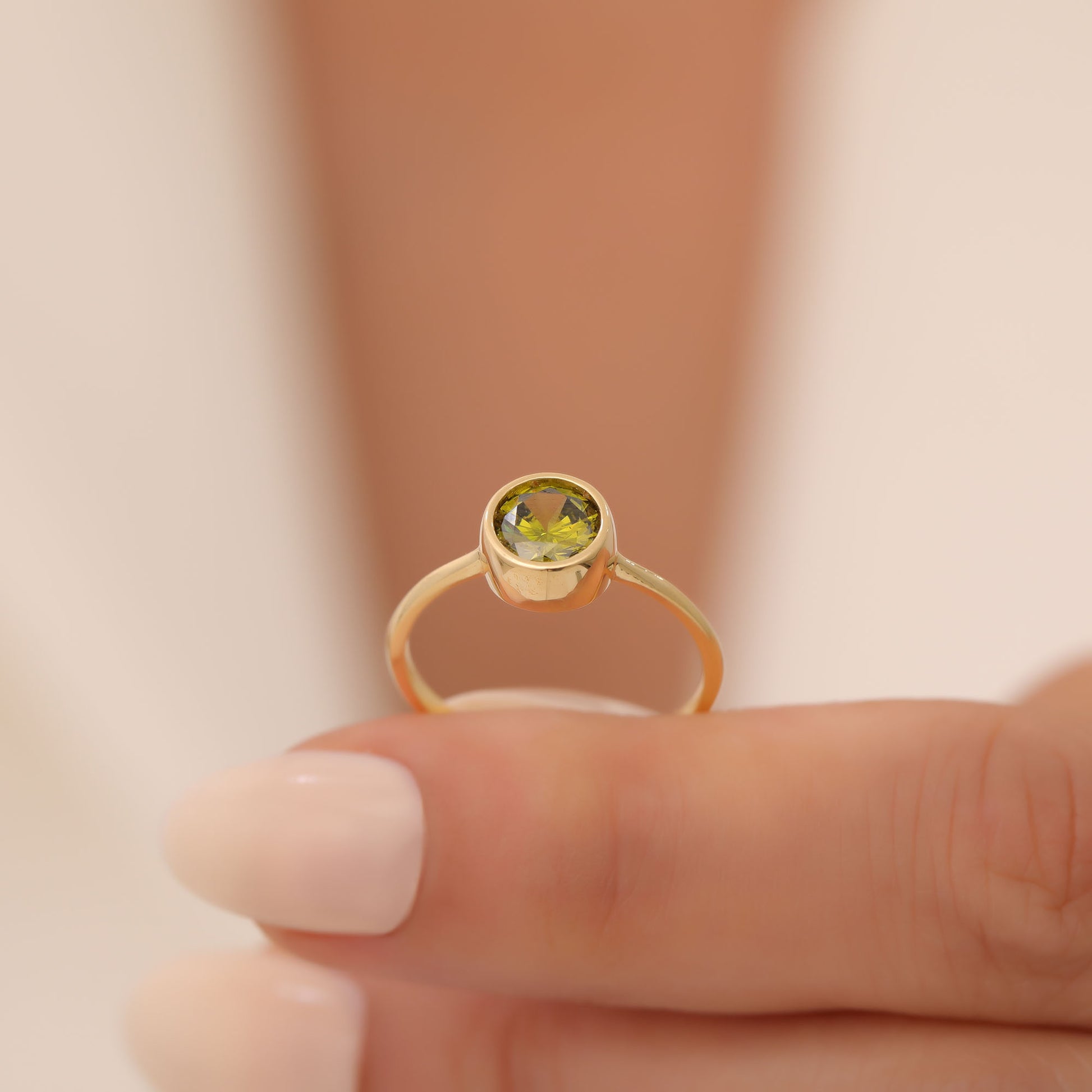 Round Peridot Bezel Ring in 14K Solid Gold | August Birthstone Queen Jewelry Rings