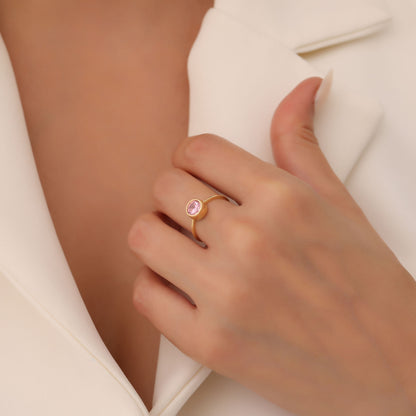 Round Pink Tourmaline Bezel Ring in 14K Solid Gold | October Birthstone Queen Jewelry Rings