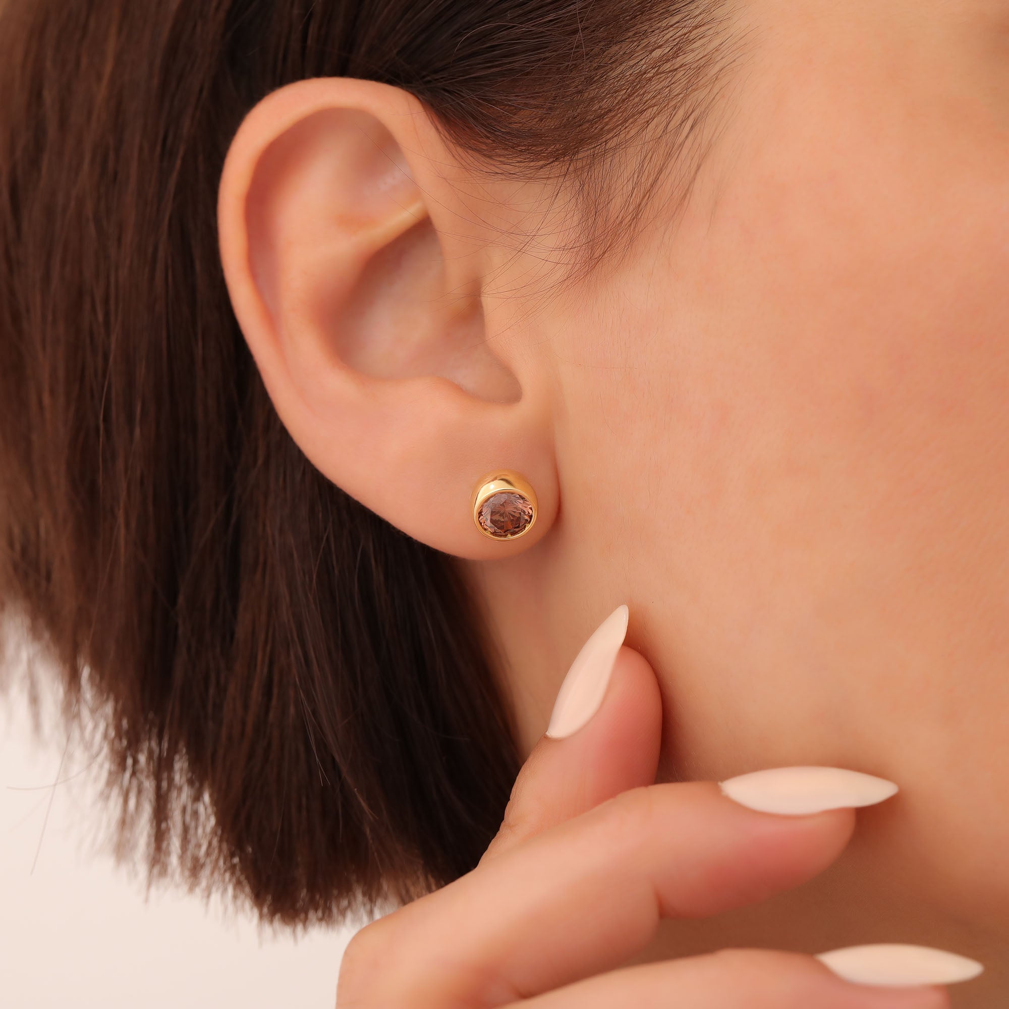 Round Smoky Quartz Bezel Stud Earrings in 14K Solid Gold | Birthstone Jewelry Queen Jewelry Earrings