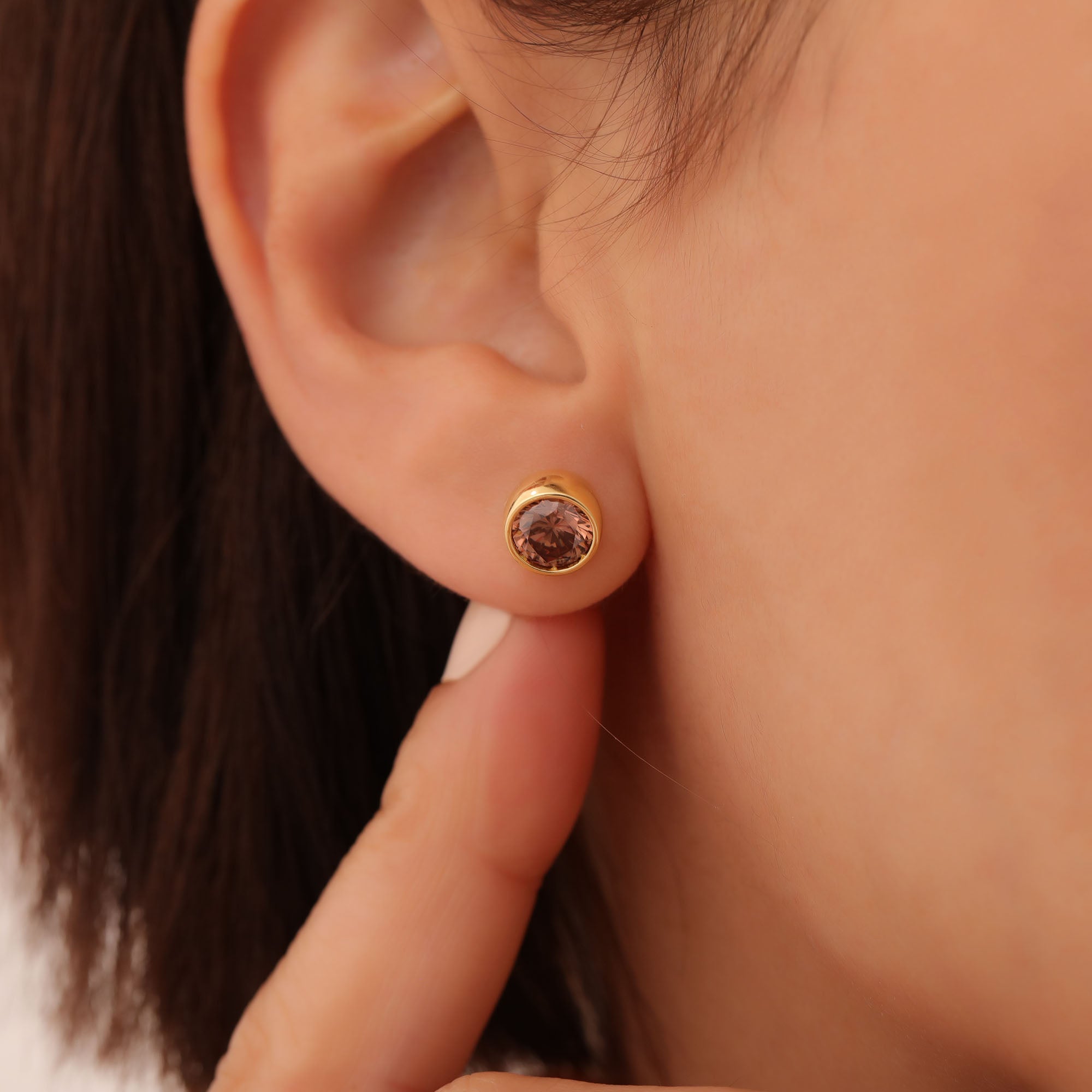 Round Smoky Quartz Bezel Stud Earrings in 14K Solid Gold | Birthstone Jewelry Queen Jewelry Earrings