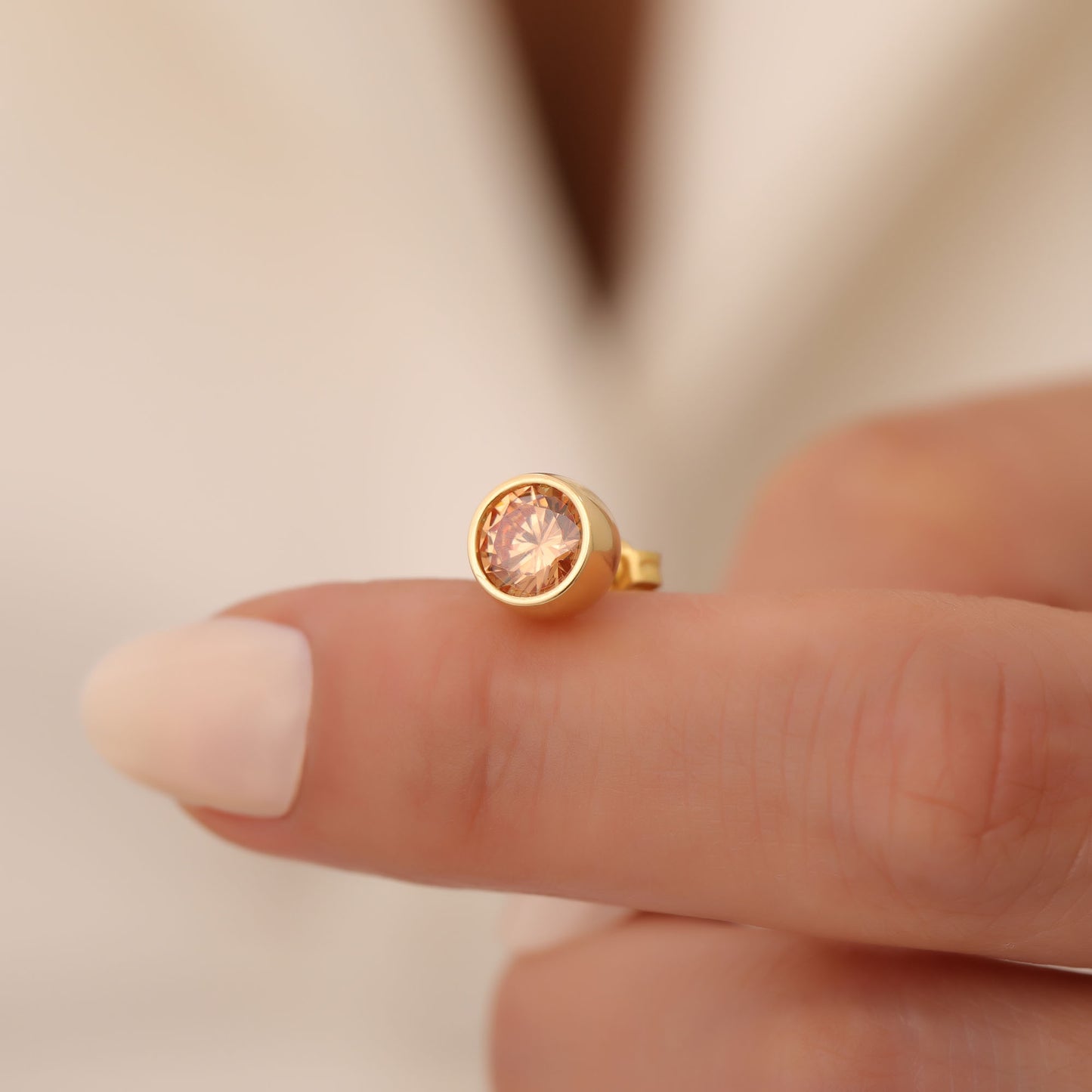 Round Citrine Bezel Stud Earrings in 14K Solid Gold | November Birthstone Queen Jewelry Earrings
