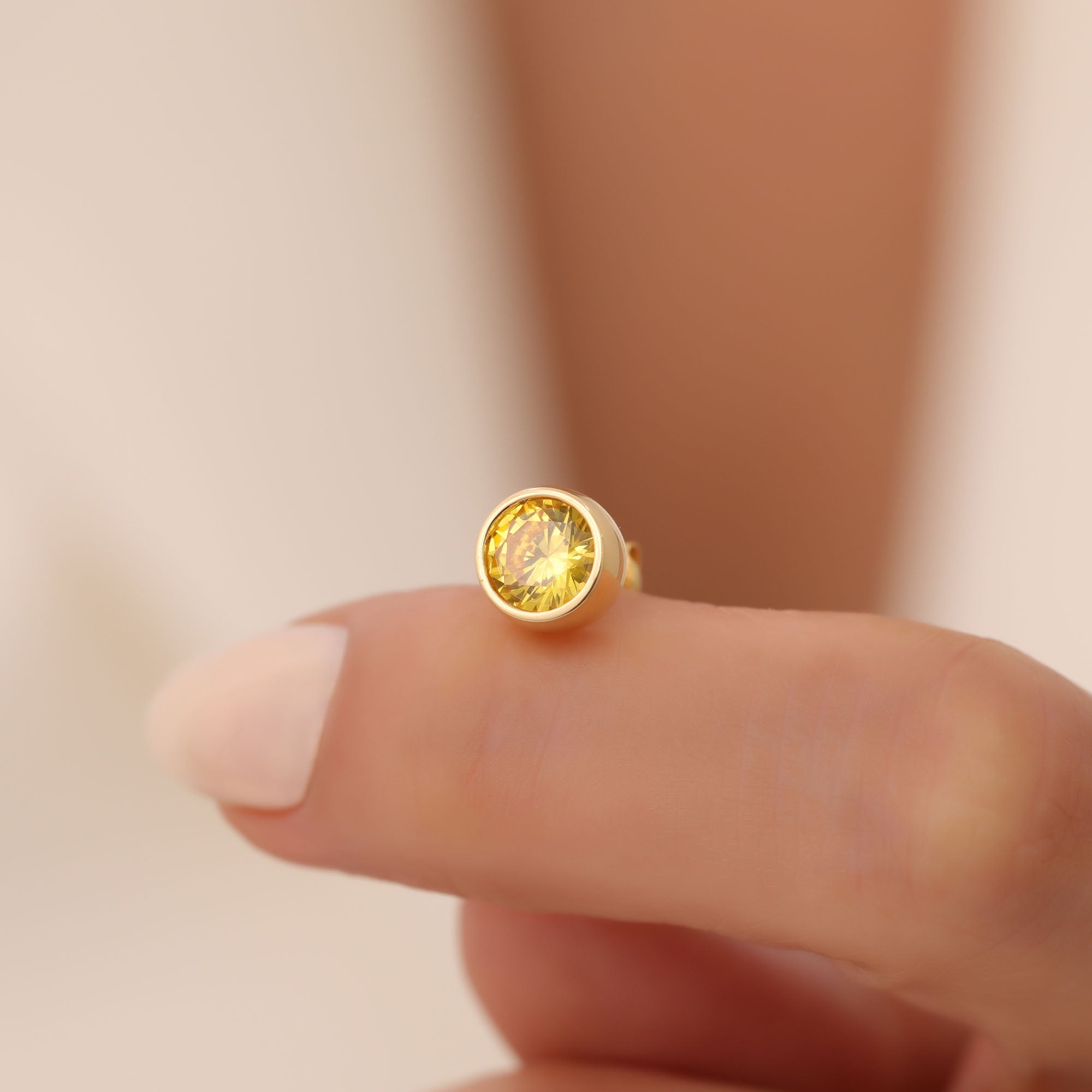 Round Yellow Topaz Bezel Stud Earrings in 14K Solid Gold | Birthstone Jewelry Queen Jewelry Earrings