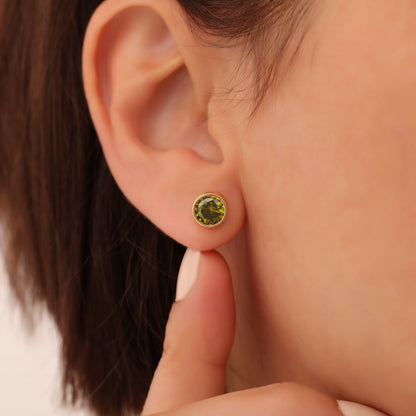 Round Peridot Bezel Stud Earrings in 14K Solid Gold | August Birthstone Queen Jewelry Earrings