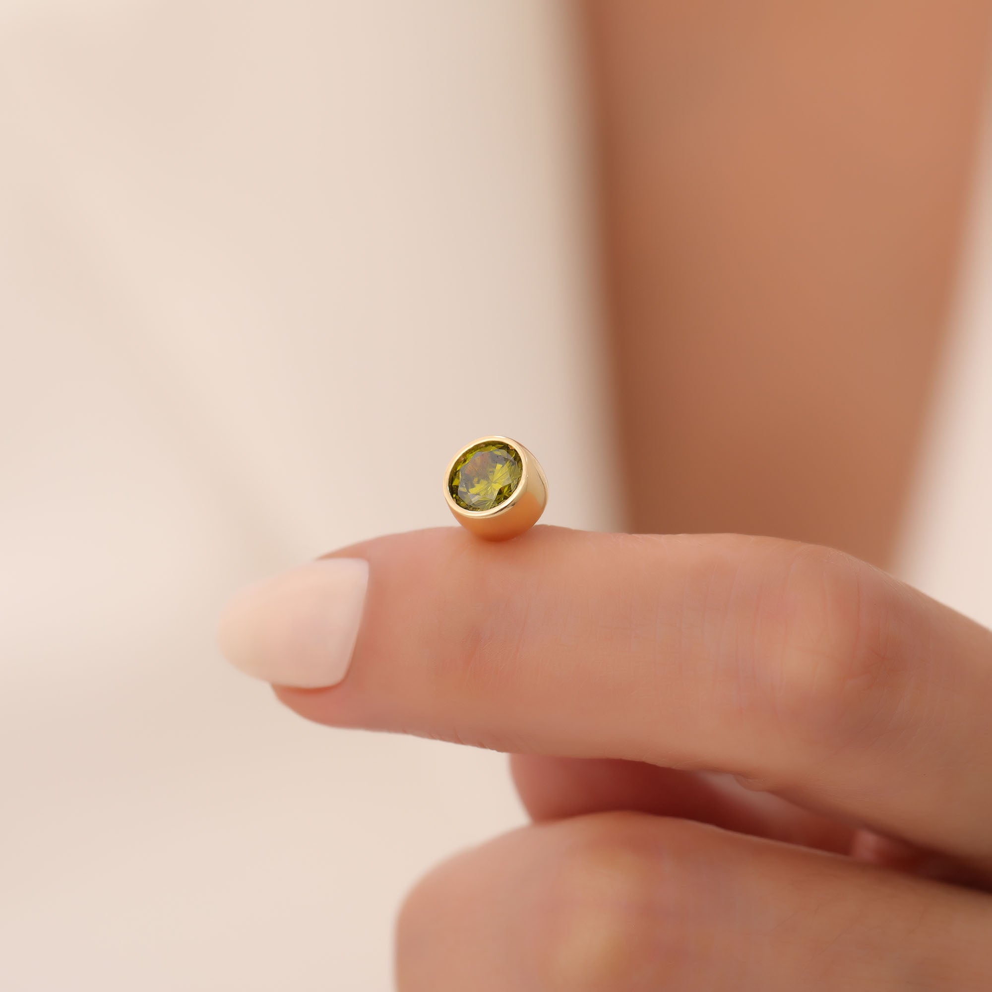 Round Peridot Bezel Stud Earrings in 14K Solid Gold | August Birthstone Queen Jewelry Earrings