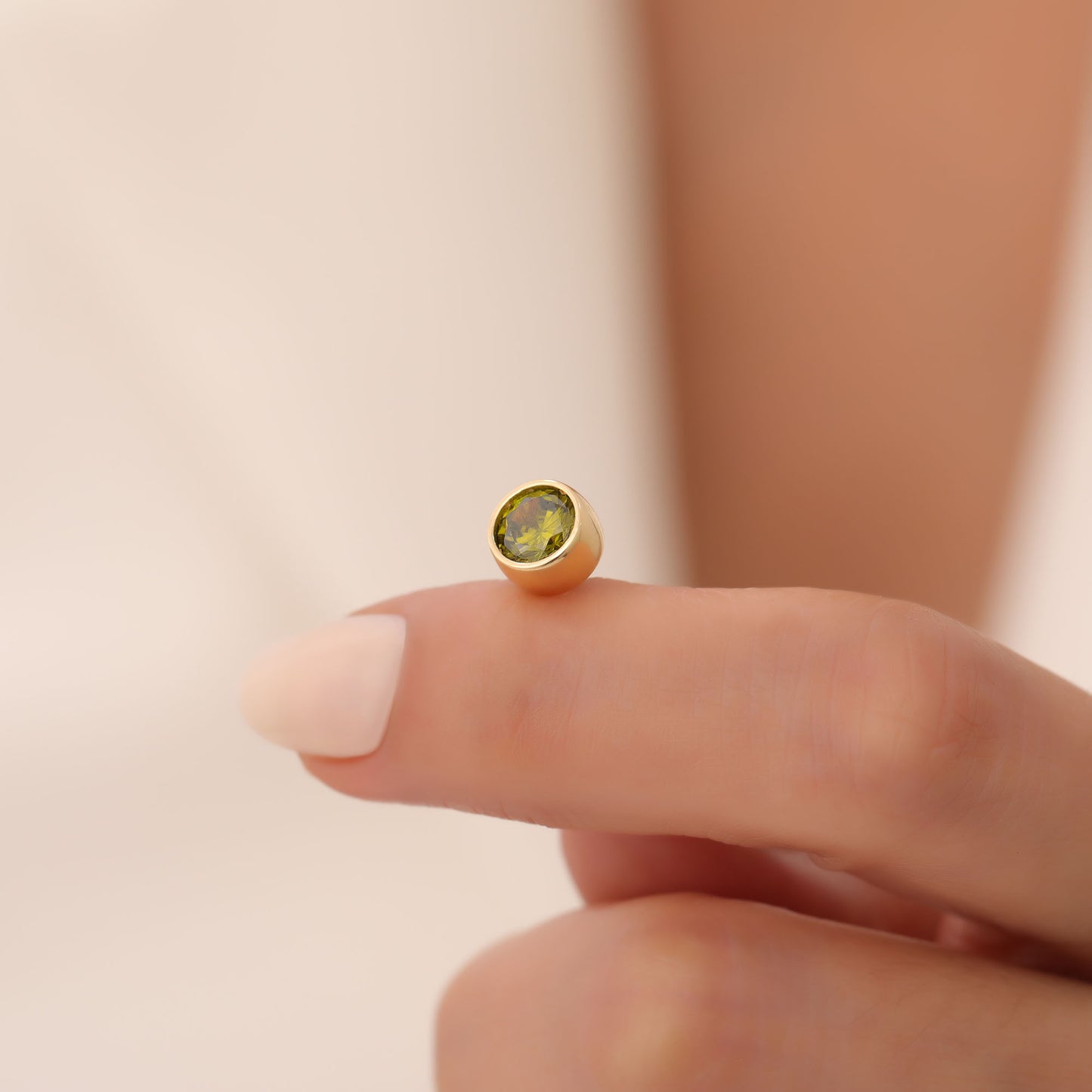 Round Peridot Bezel Stud Earrings in 14K Solid Gold | August Birthstone Queen Jewelry Earrings