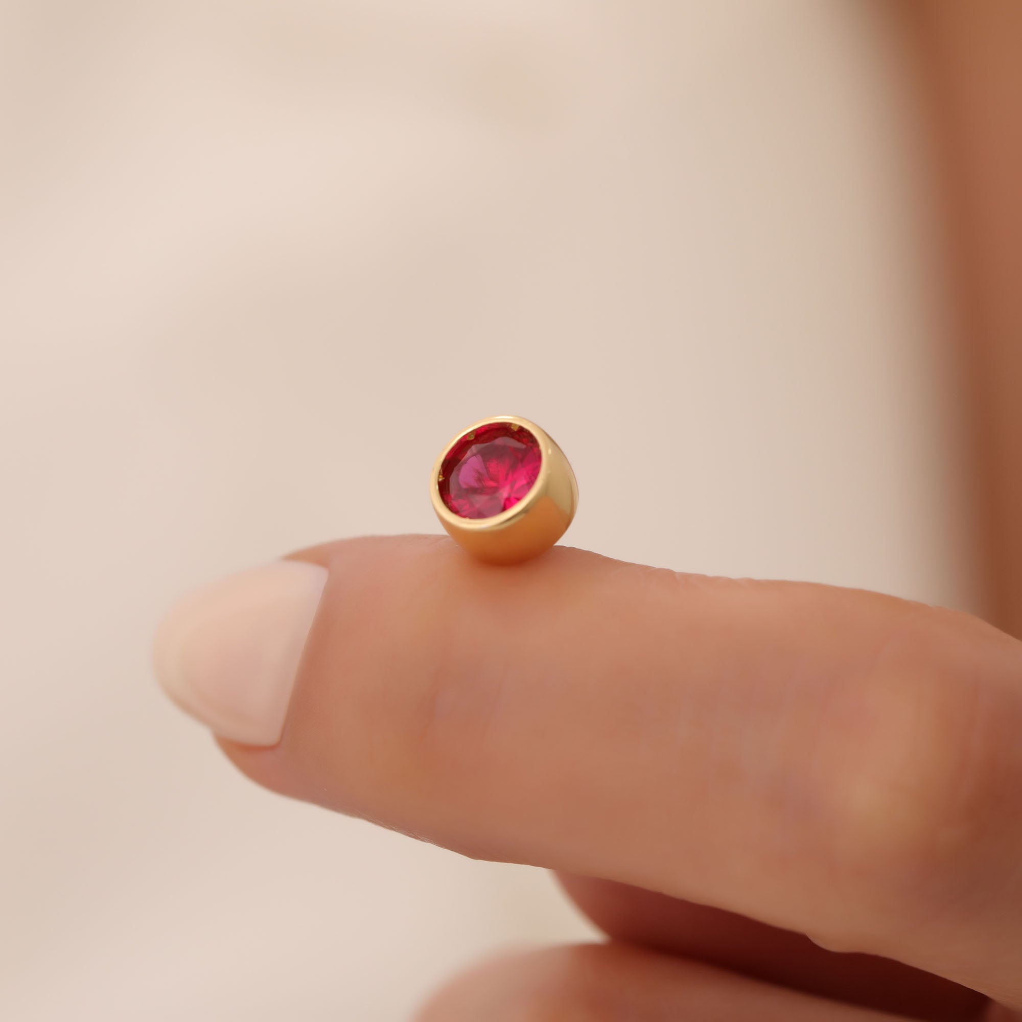 Round Ruby Bezel Stud Earrings in 14K Solid Gold | July Birthstone Queen Jewelry Earrings