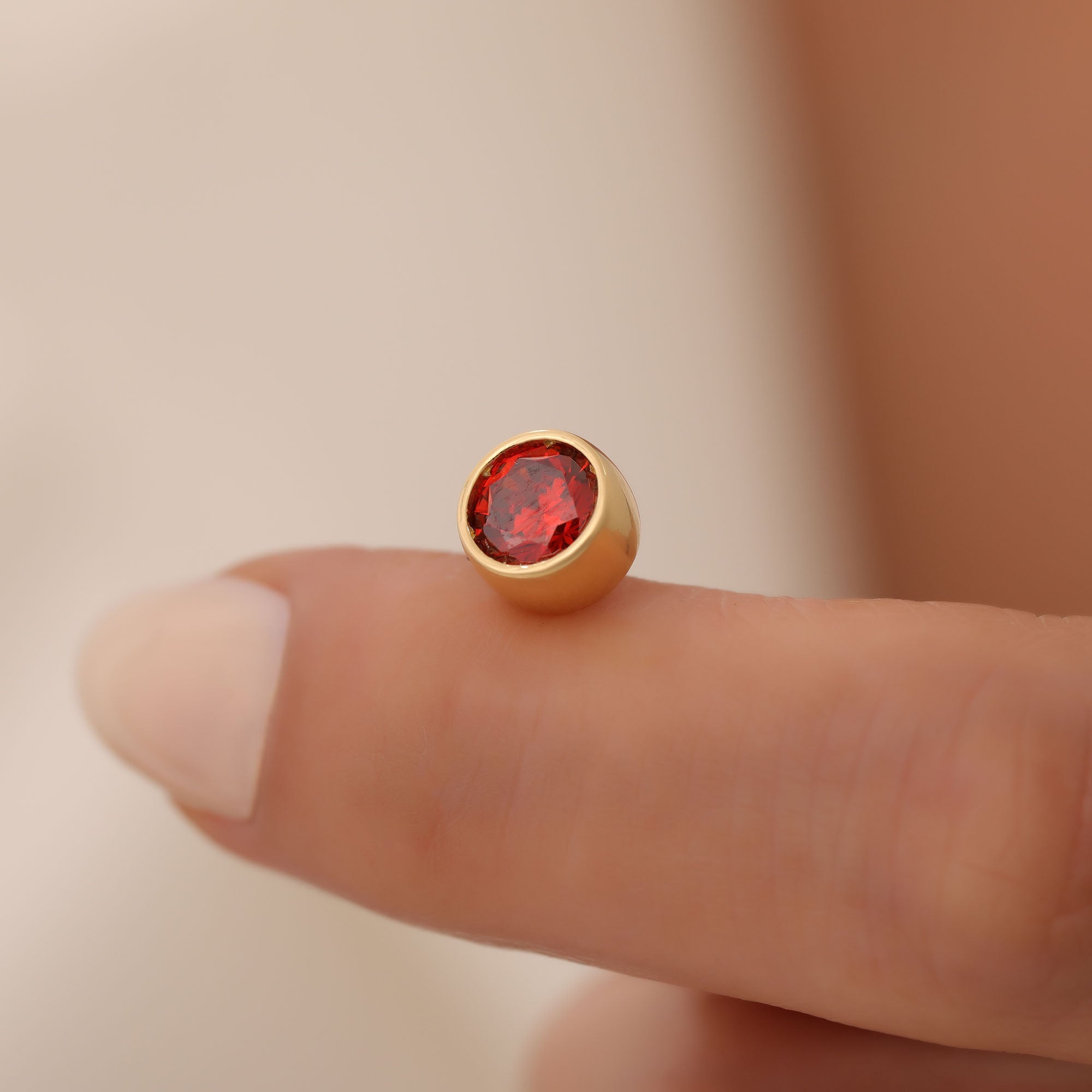 Round Garnet Bezel Stud Earrings in 14K Solid Gold | January Birthstone Queen Jewelry Earrings