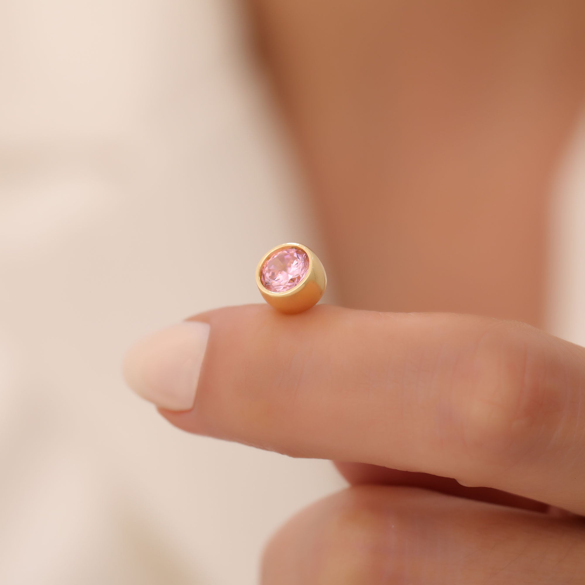 Round Pink Tourmaline Bezel Stud Earrings in 14K Solid Gold | October Birthstone Queen Jewelry Earrings