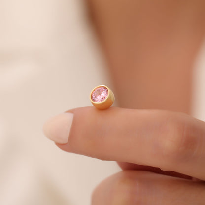 Round Pink Tourmaline Bezel Stud Earrings in 14K Solid Gold | October Birthstone Queen Jewelry Earrings