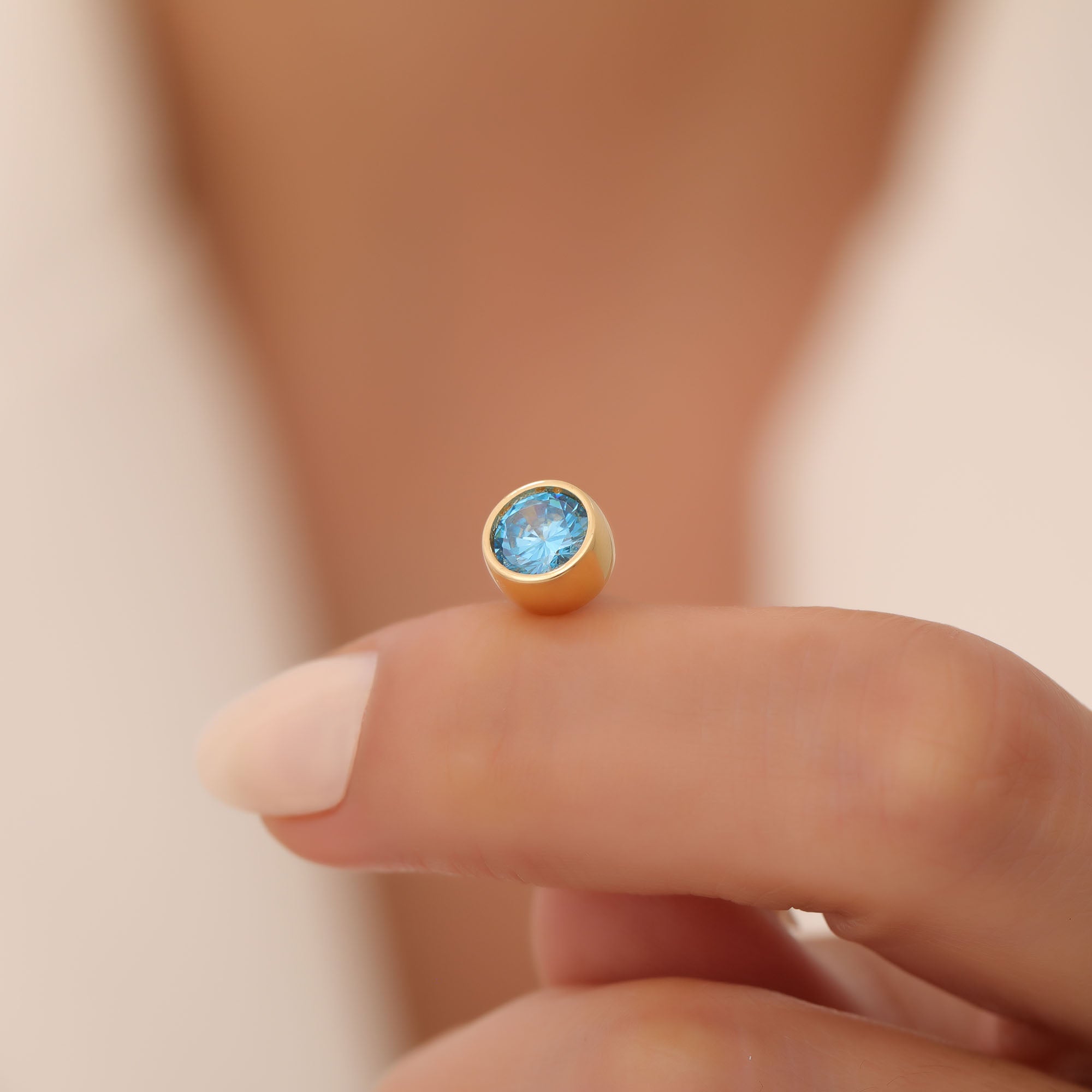 Round Blue Topaz Bezel Stud Earrings in 14K Solid Gold | December Birthstone Queen Jewelry Earrings