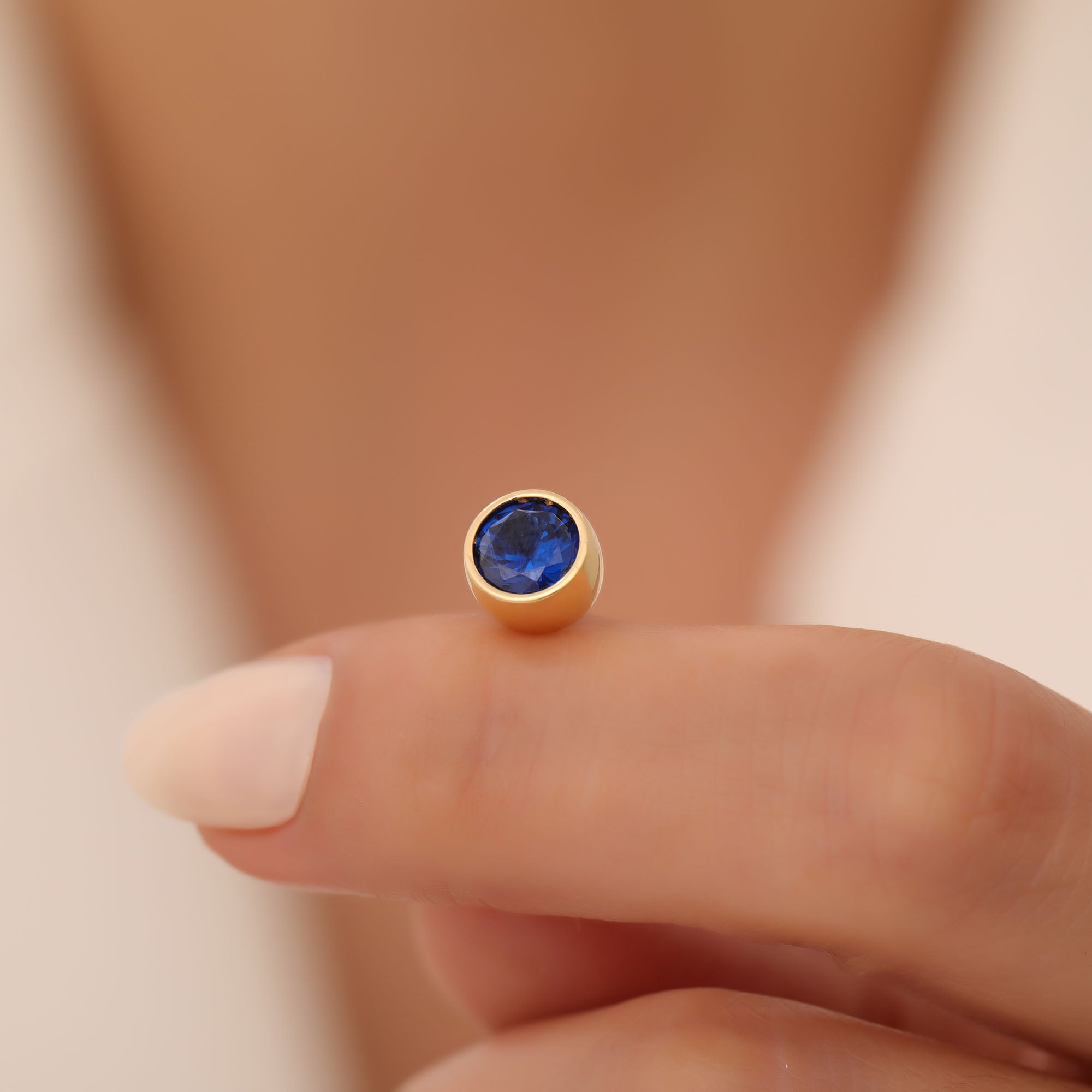 Round Sapphire Bezel Stud Earrings in 14K Solid Gold | September Birthstone Queen Jewelry Earrings