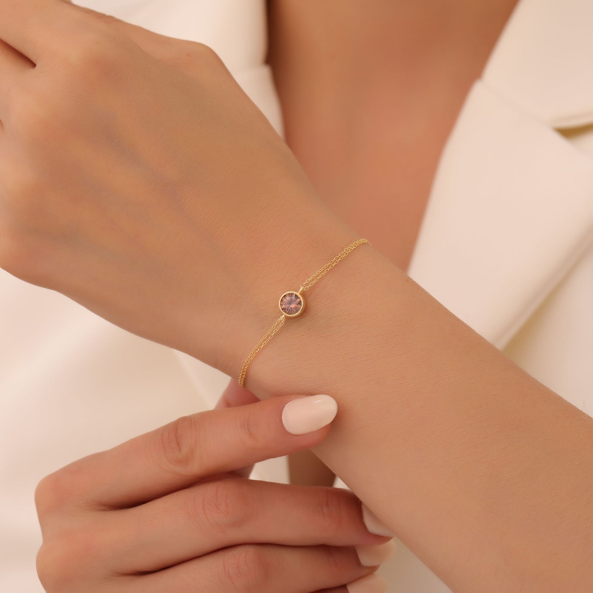 Round Smoky Quartz Bezel Bracelet in 14K Solid Gold | Birthstone Jewelry Queen Jewelry Bracelet