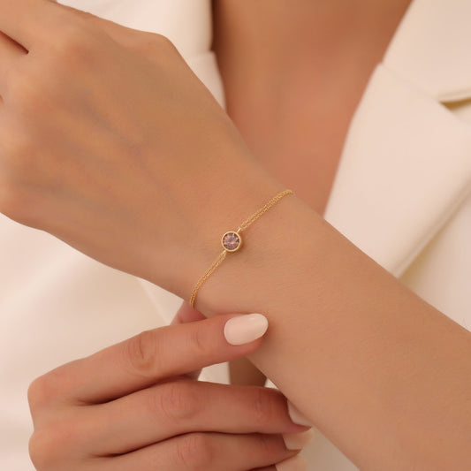 Round Smoky Quartz Bezel Bracelet in 14K Solid Gold | Birthstone Jewelry Queen Jewelry Bracelet
