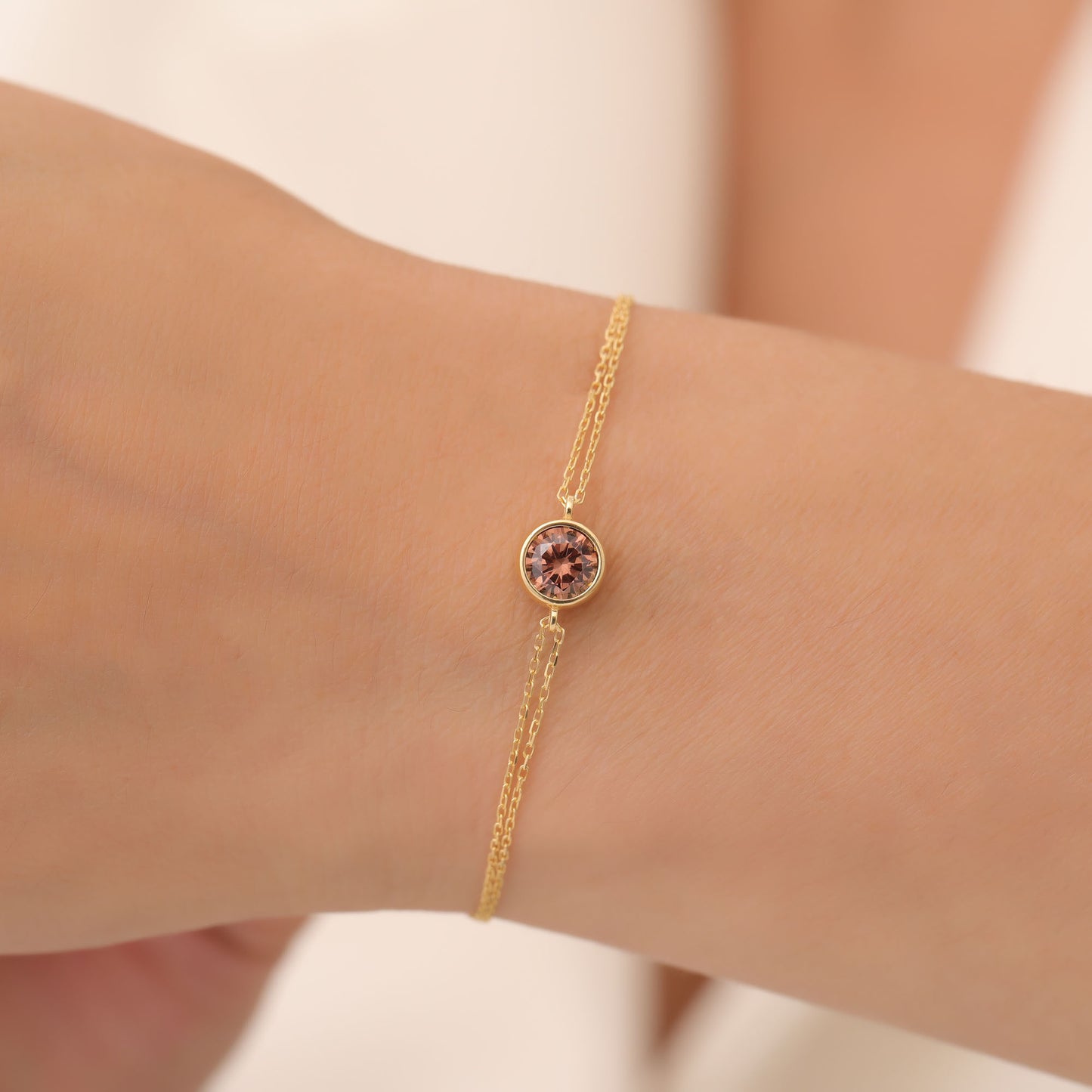 Round Smoky Quartz Bezel Bracelet in 14K Solid Gold | Birthstone Jewelry Queen Jewelry Bracelet