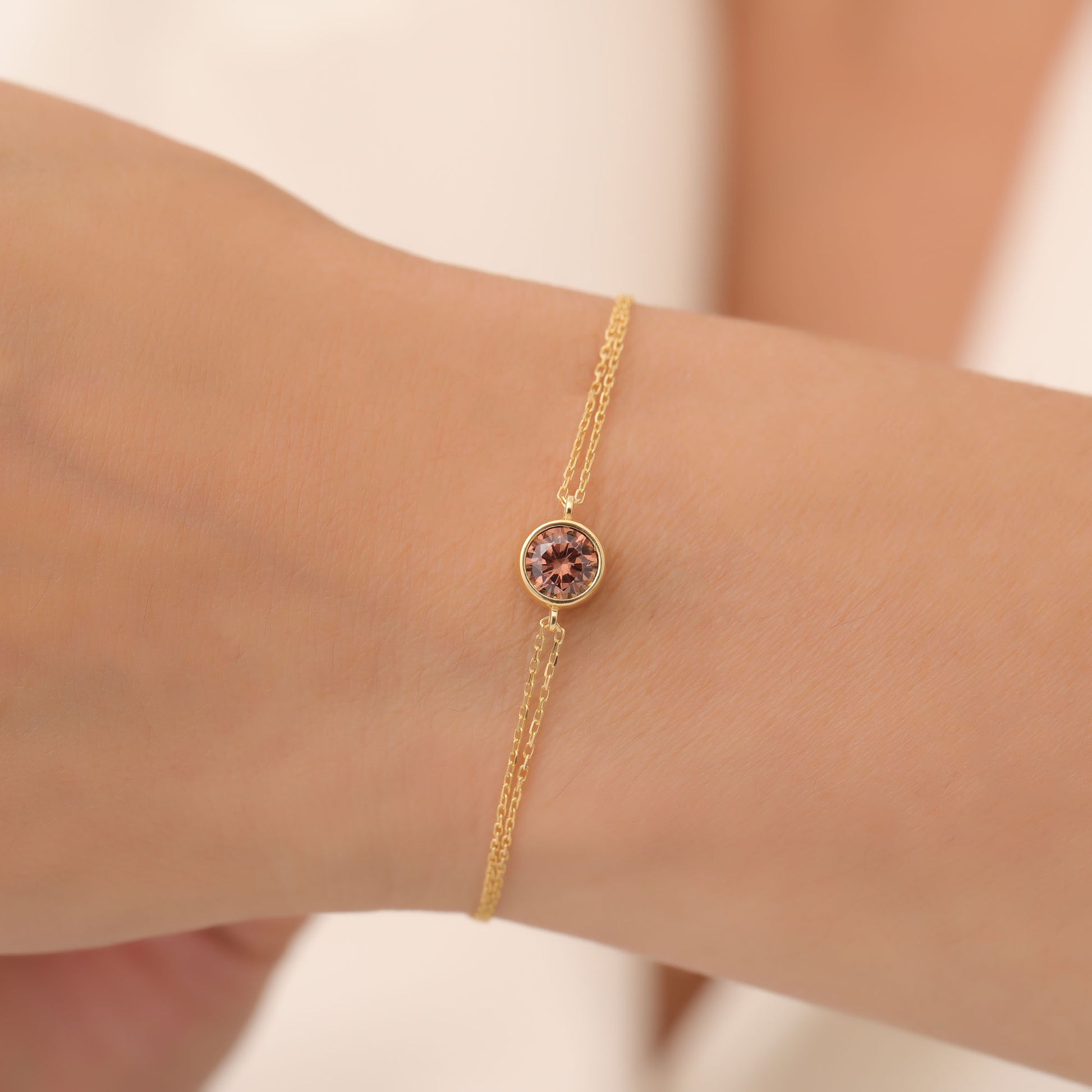 Round Smoky Quartz Bezel Bracelet in 14K Solid Gold | Birthstone Jewelry Queen Jewelry Bracelet