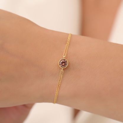 Round Smoky Quartz Bezel Bracelet in 14K Solid Gold | Birthstone Jewelry Queen Jewelry Bracelet