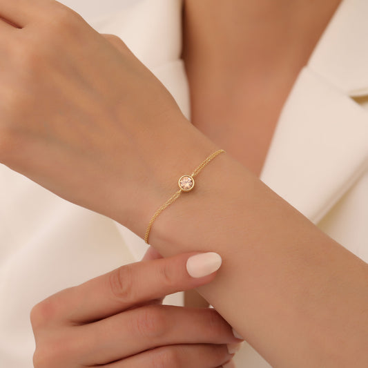 Round Citrine Bezel Bracelet in 14K Solid Gold | November Birthstone Queen Jewelry Bracelet