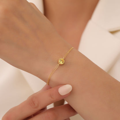 Round Yellow Topaz Bezel Bracelet in 14K Solid Gold | Birthstone Jewelry Queen Jewelry Bracelet