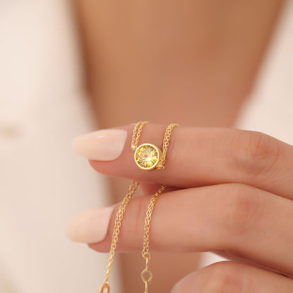Round Yellow Topaz Bezel Bracelet in 14K Solid Gold | Birthstone Jewelry Queen Jewelry Bracelet