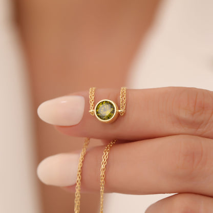 Round Peridot Bezel Bracelet in 14K Solid Gold | August Birthstone Queen Jewelry Bracelet