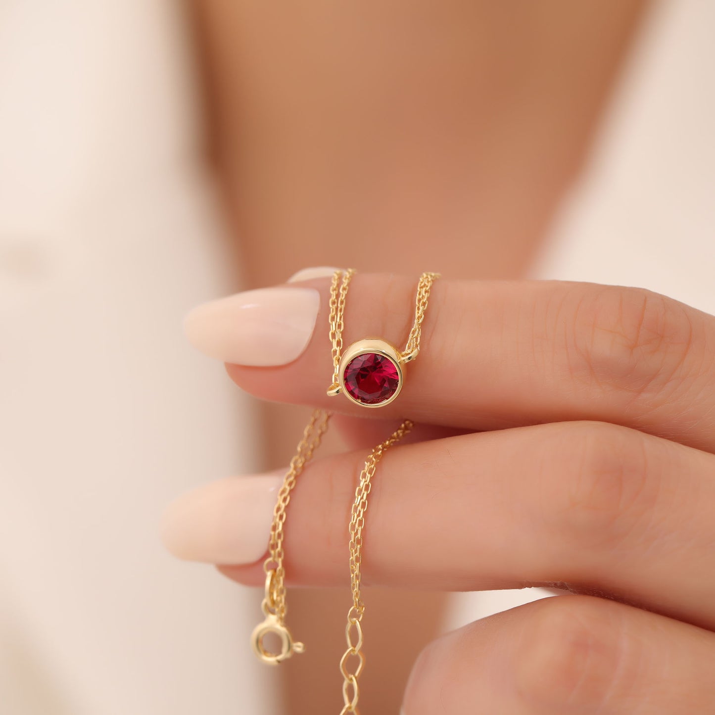 Round Ruby Bezel Bracelet in 14K Solid Gold | July Birthstone Queen Jewelry Bracelet