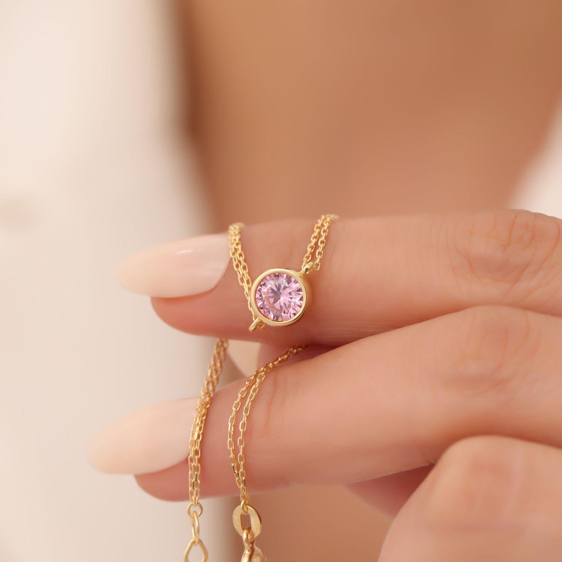 Round Pink Tourmaline Bezel Bracelet in 14K Solid Gold | October Birthstone Queen Jewelry Bracelet