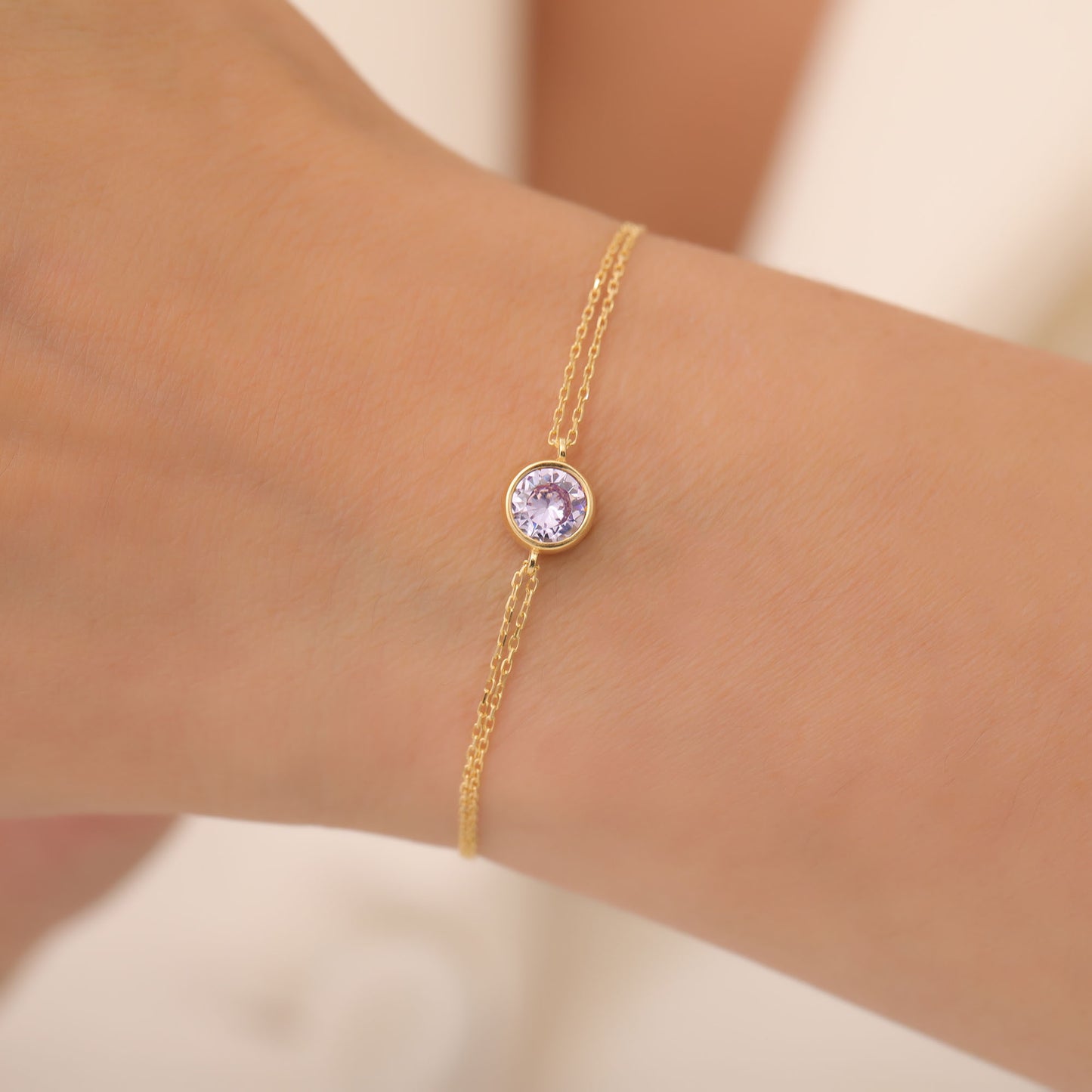 Round Alexandrite Bezel Bracelet in 14K Solid Gold | June Birthstone Queen Jewelry Bracelet