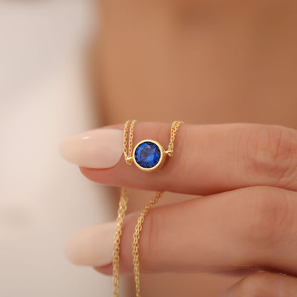 Round Sapphire Bezel Bracelet in 14K Solid Gold | September Birthstone Queen Jewelry Bracelet