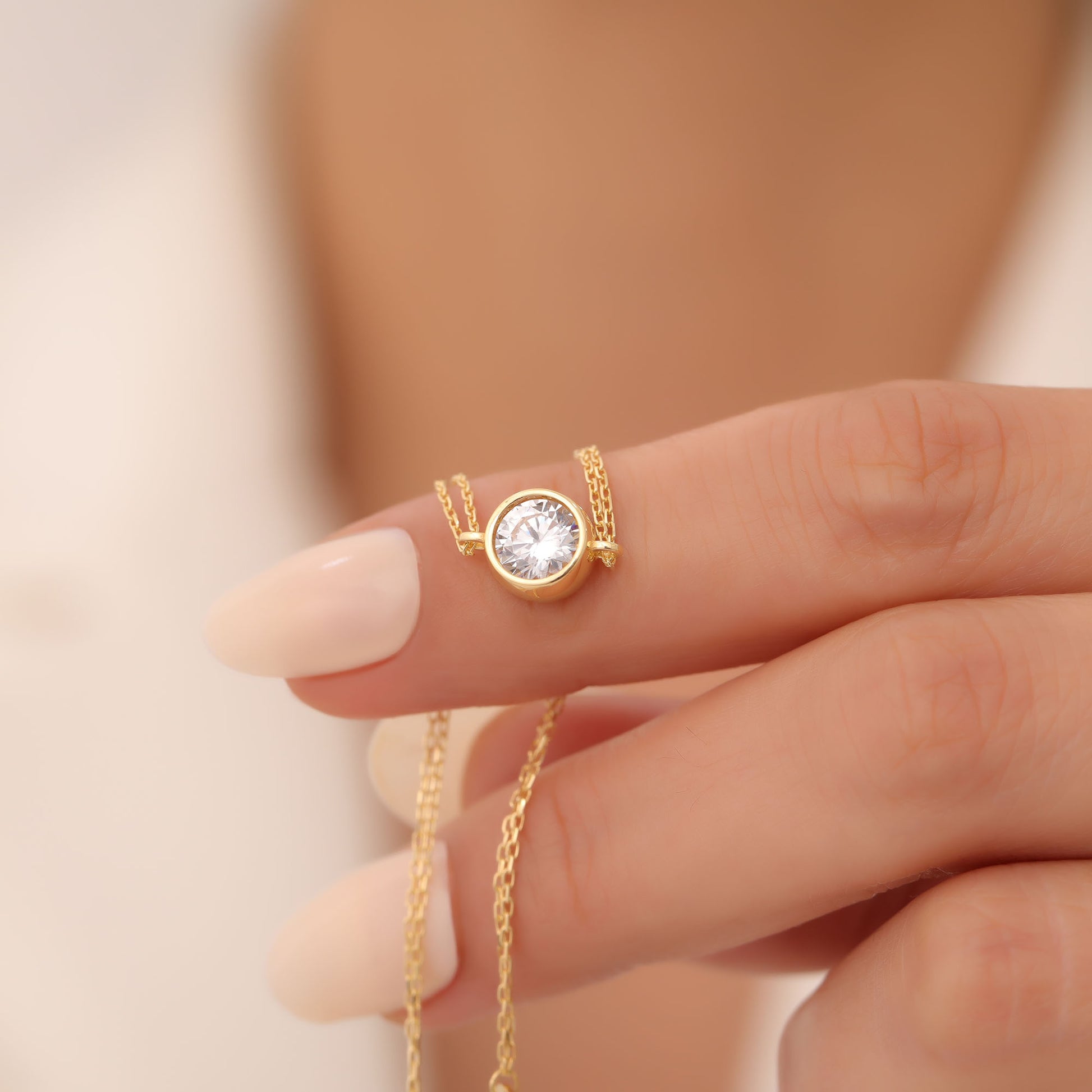 Round White Topaz Bezel Bracelet in 14K Solid Gold | April Birthstone Queen Jewelry Bracelet