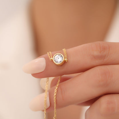 Round White Topaz Bezel Bracelet in 14K Solid Gold | April Birthstone Queen Jewelry Bracelet
