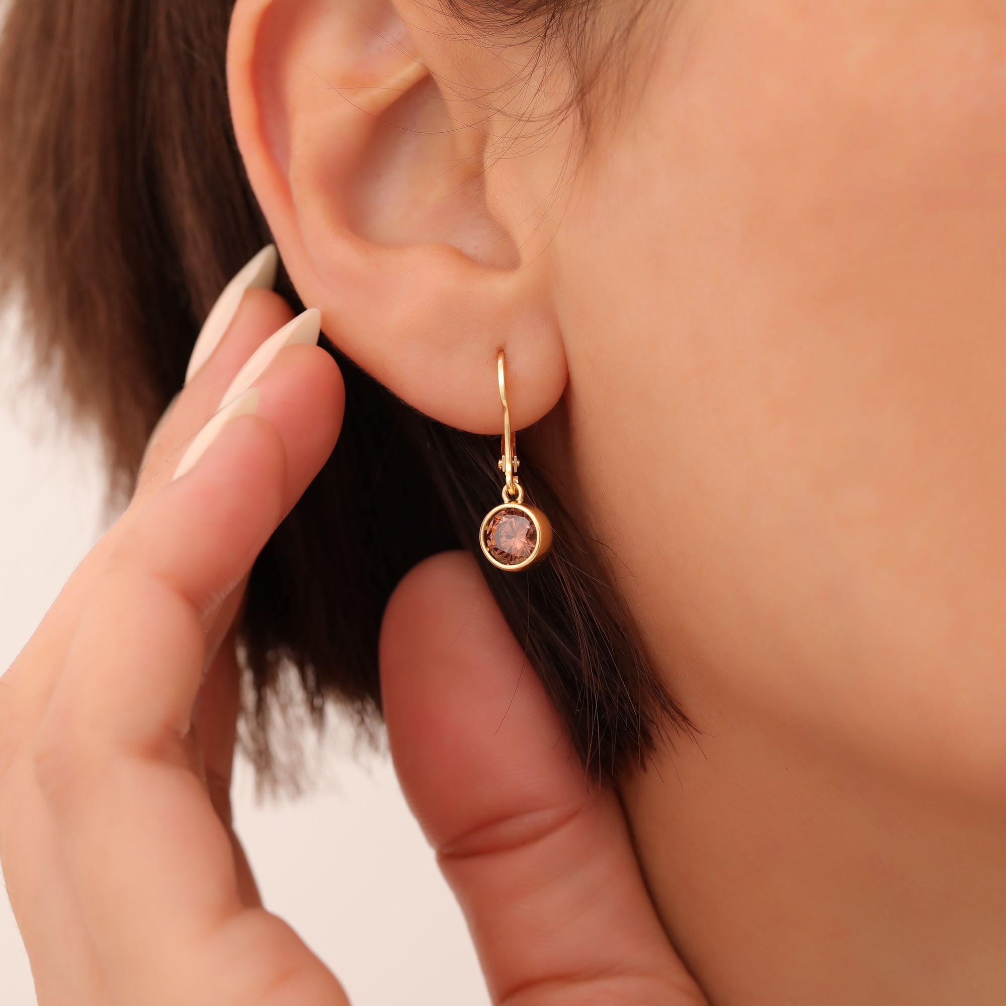 Round Smoky Quartz Bezel Dangle Earrings in 14K Solid Gold | Birthstone Jewelry Queen Jewelry Earrings