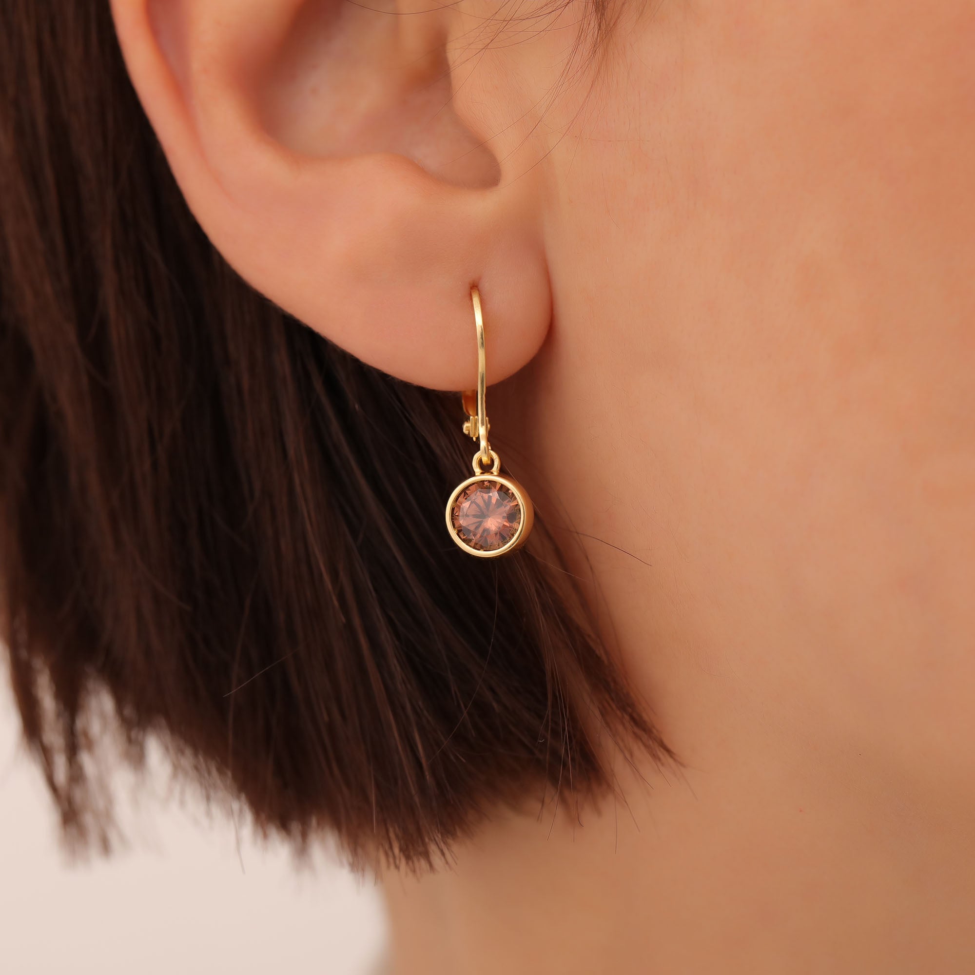 Round Smoky Quartz Bezel Dangle Earrings in 14K Solid Gold | Birthstone Jewelry Queen Jewelry Earrings
