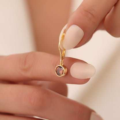 Round Smoky Quartz Bezel Dangle Earrings in 14K Solid Gold | Birthstone Jewelry Queen Jewelry Earrings