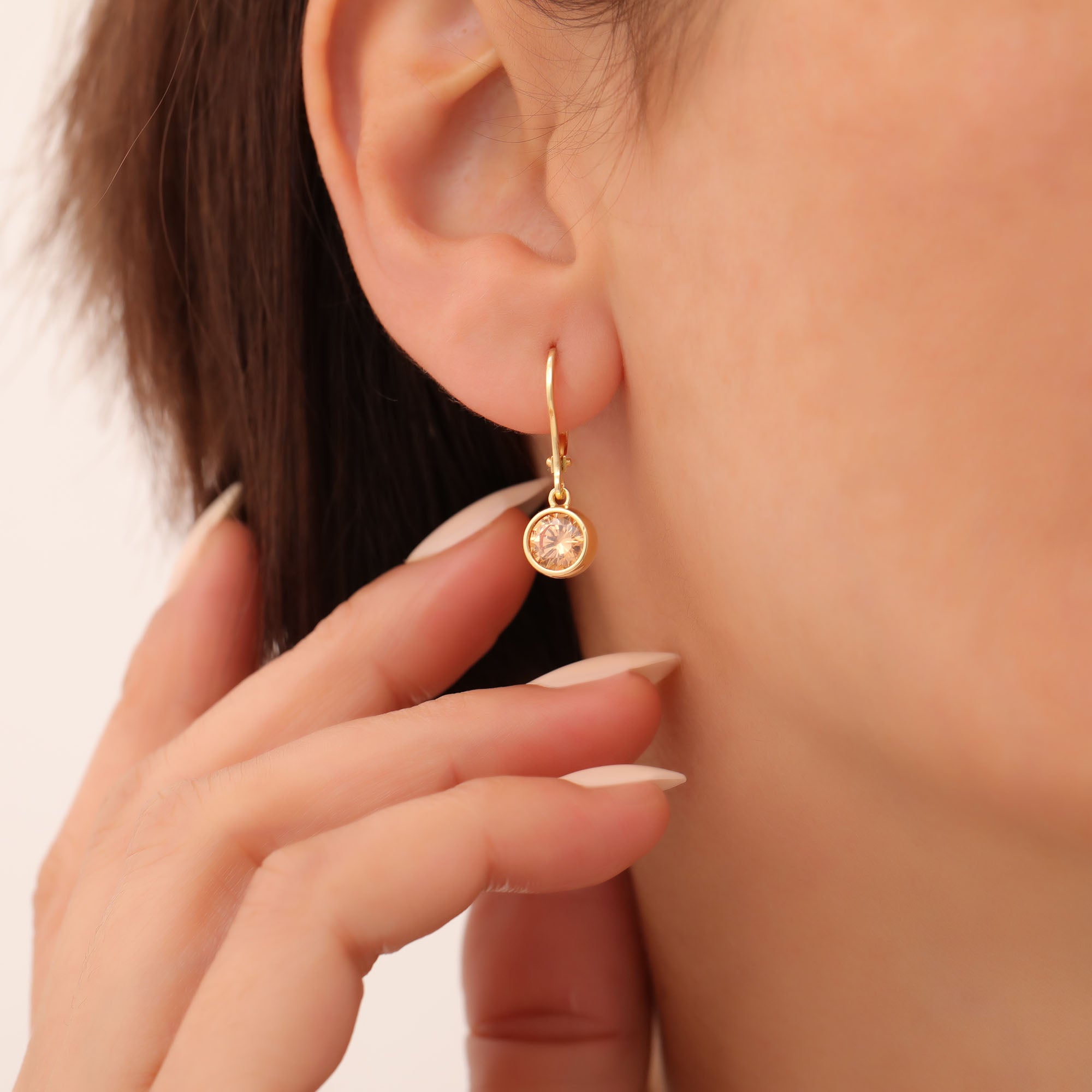 Round Citrine Bezel Dangle Earrings in 14K Solid Gold | November Birthstone Queen Jewelry Earrings