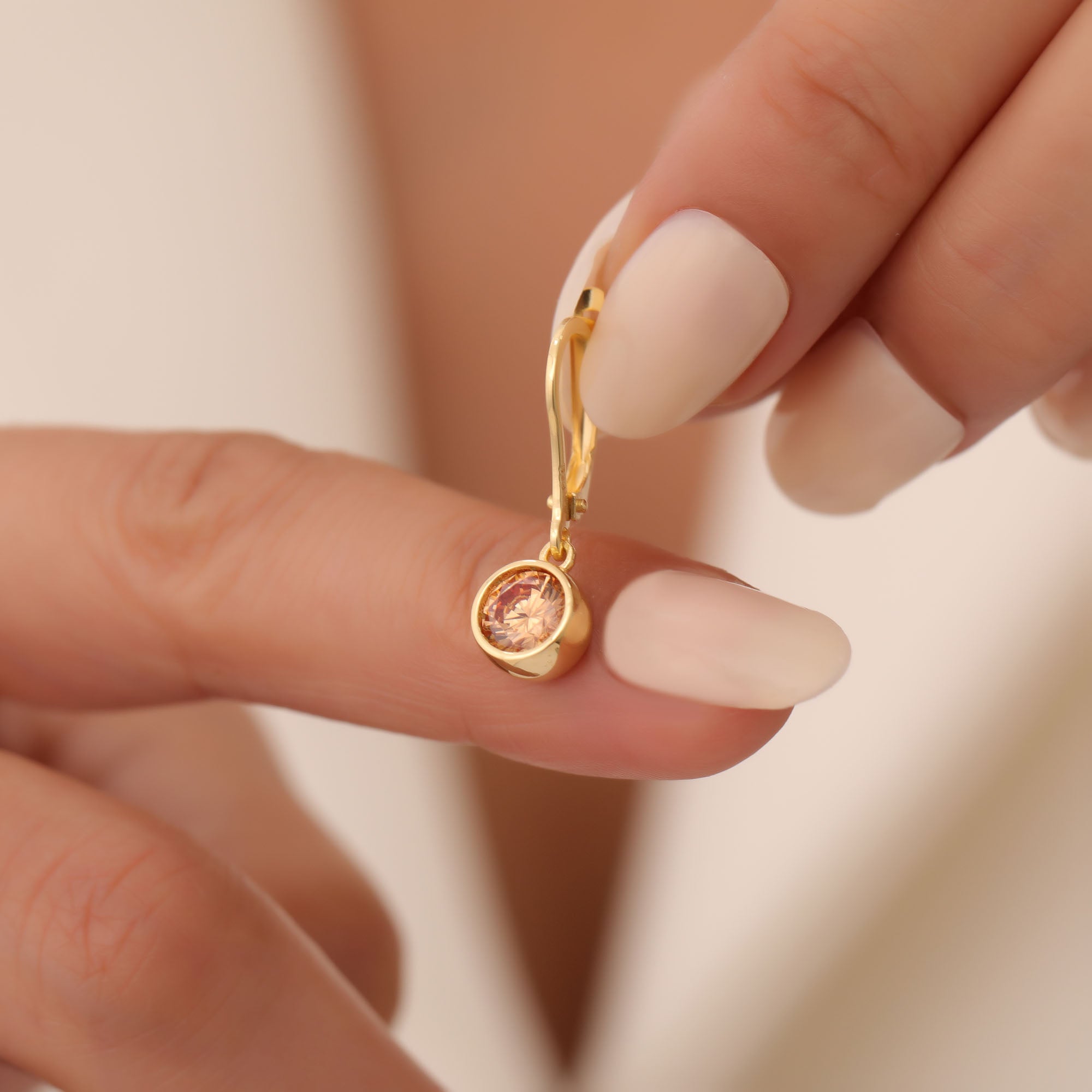 Round Citrine Bezel Dangle Earrings in 14K Solid Gold | November Birthstone Queen Jewelry Earrings