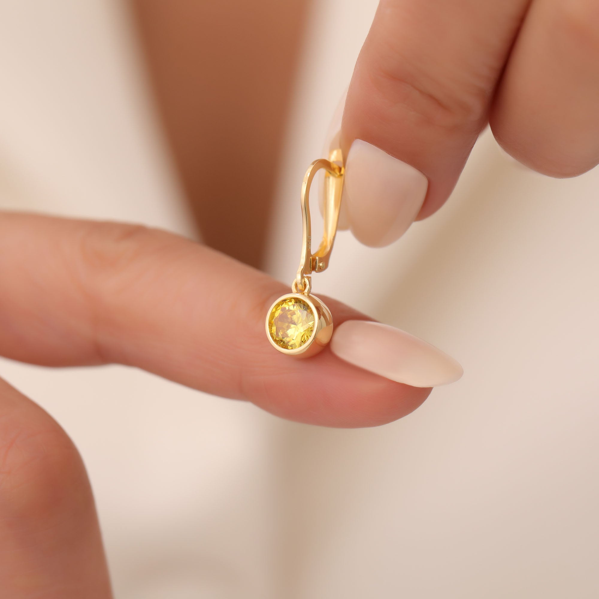 Round Yellow Topaz Bezel Dangle Earrings in 14K Solid Gold | Birthstone Jewelry Queen Jewelry Earrings