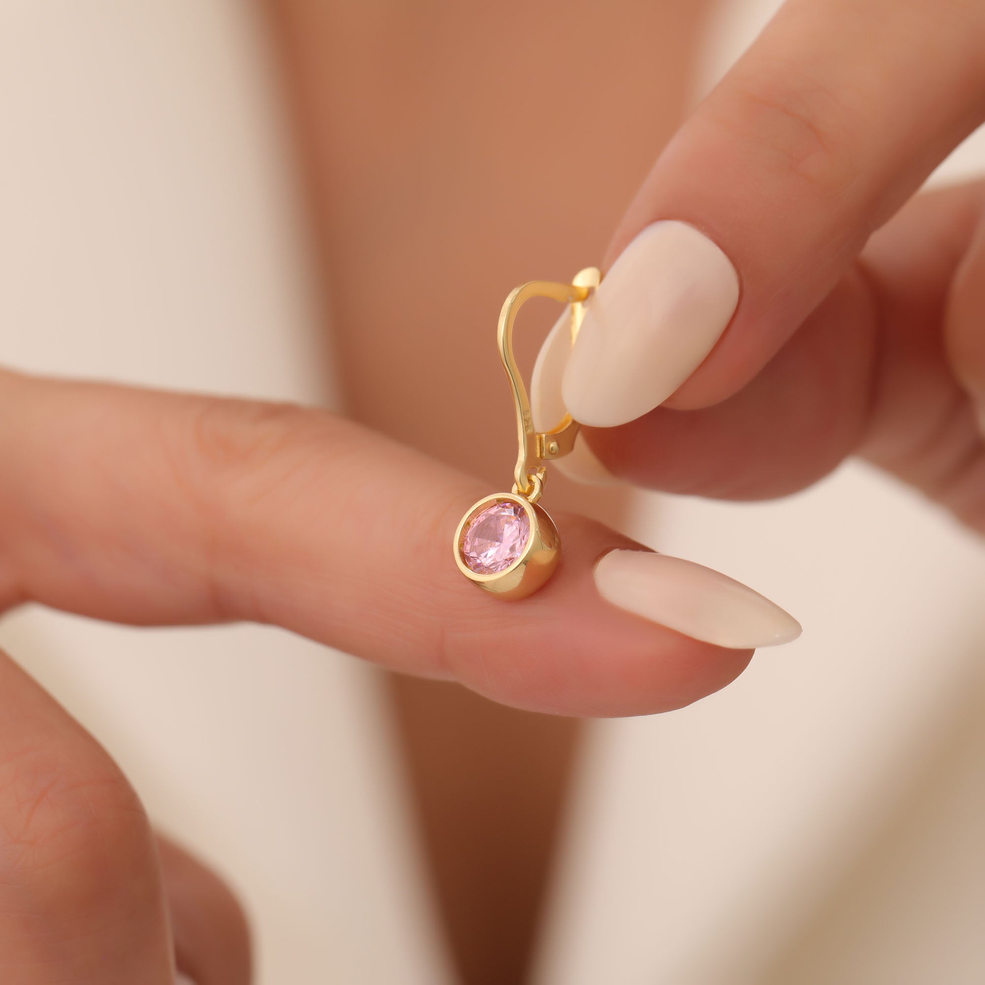 Round Pink Tourmaline Bezel Dangle Earrings in 14K Solid Gold | October Birthstone Queen Jewelry Earrings