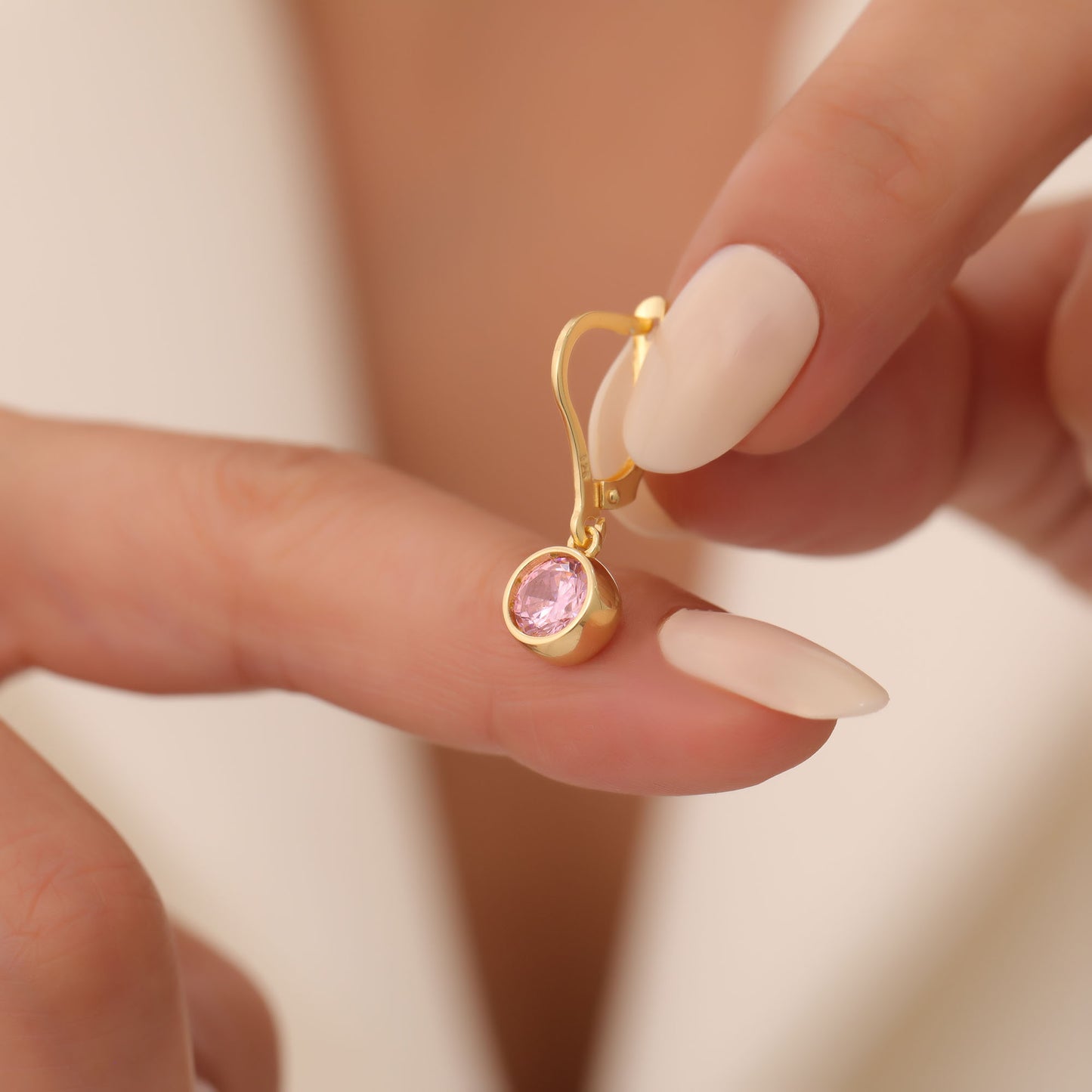Round Pink Tourmaline Bezel Dangle Earrings in 14K Solid Gold | October Birthstone Queen Jewelry Earrings