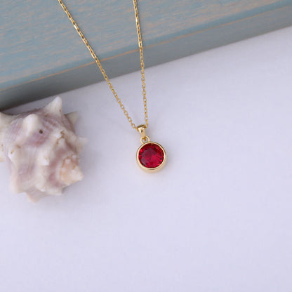 Round Ruby Bezel Necklace in 14K Solid Gold | July Birthstone Pendant Queen Jewelry Necklace