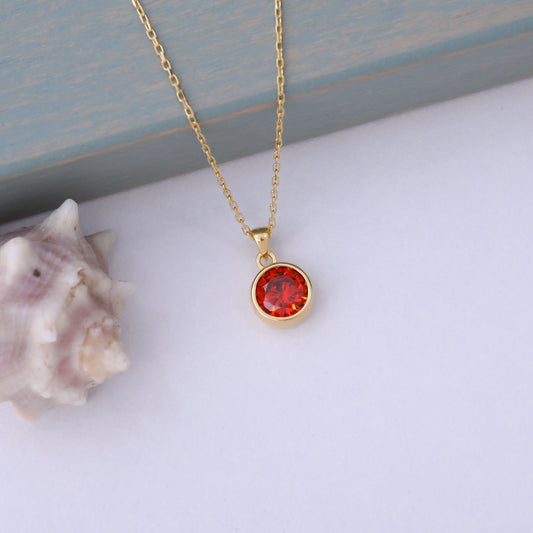 Round Garnet Bezel Necklace in 14K Solid Gold | January Birthstone Pendant Queen Jewelry Necklace