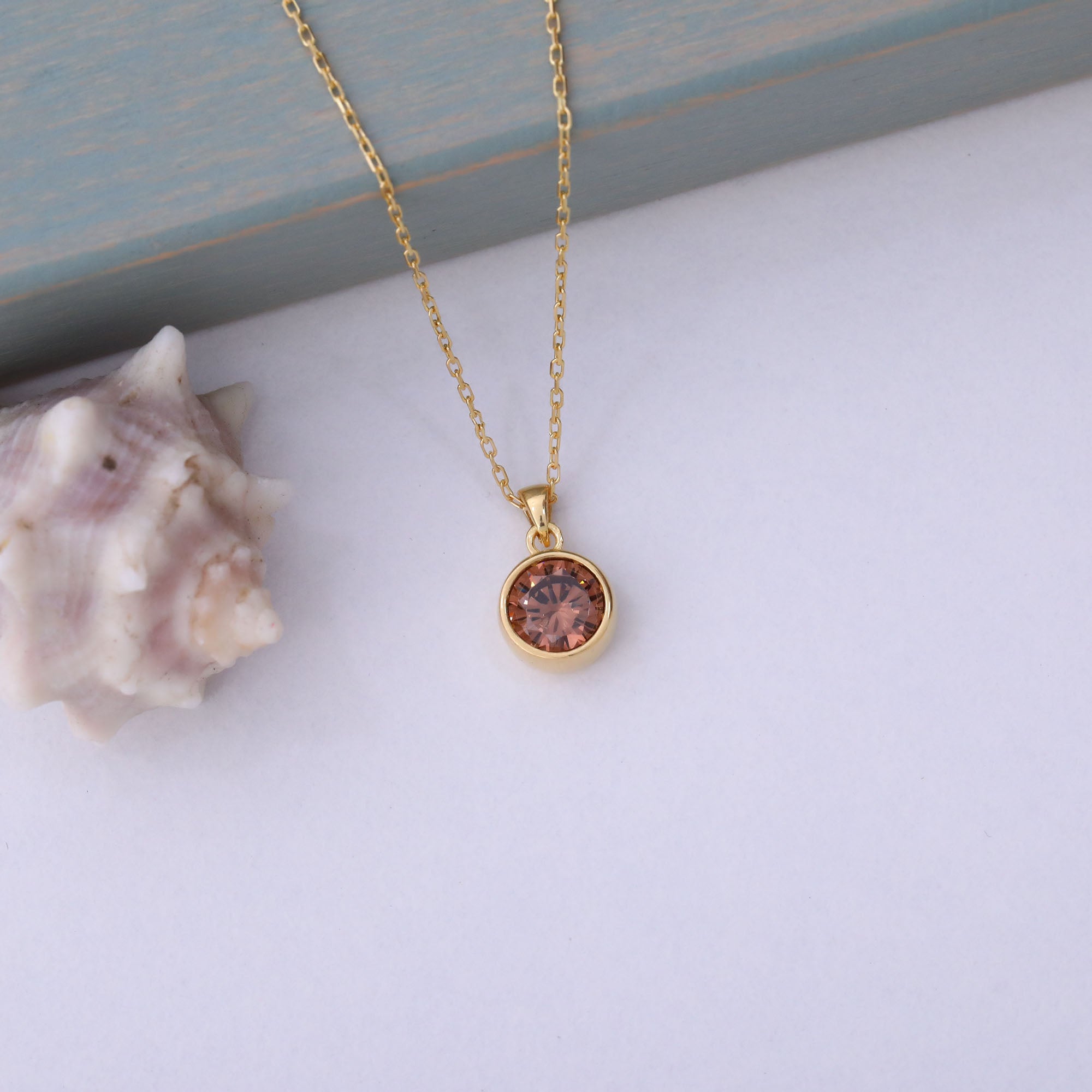 Round Smoky Quartz Bezel Necklace in 14K Solid Gold | Birthstone Pendant Queen Jewelry Necklace