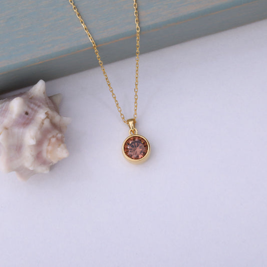 Round Smoky Quartz Bezel Necklace in 14K Solid Gold | Birthstone Pendant Queen Jewelry Necklace