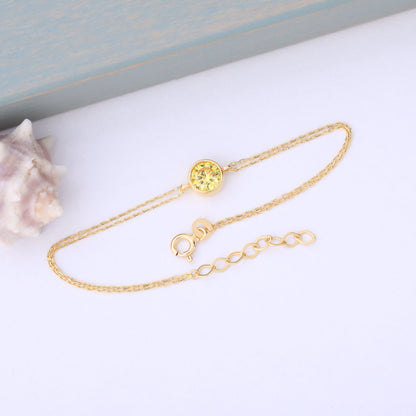Round Yellow Topaz Bezel Bracelet in 14K Solid Gold | Birthstone Jewelry Queen Jewelry Bracelet