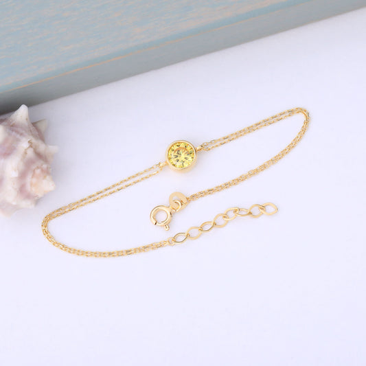 Round Yellow Topaz Bezel Bracelet in 14K Solid Gold | Birthstone Jewelry Queen Jewelry Bracelet