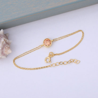 Round Citrine Bezel Bracelet in 14K Solid Gold | November Birthstone Queen Jewelry Bracelet