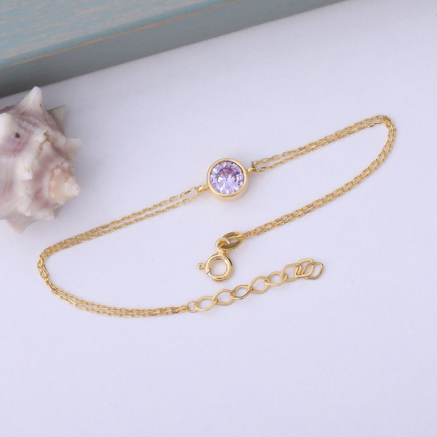 Round Alexandrite Bezel Bracelet in 14K Solid Gold | June Birthstone Queen Jewelry Bracelet