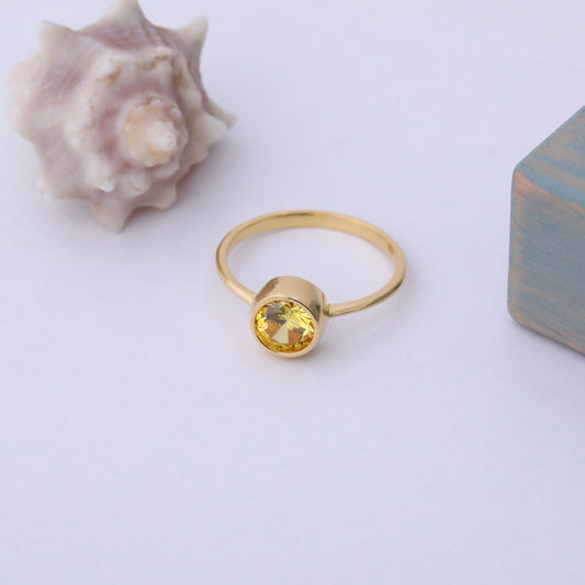 Round Yellow Topaz Bezel Ring in 14K Solid Gold | Birthstone Jewelry Queen Jewelry Rings