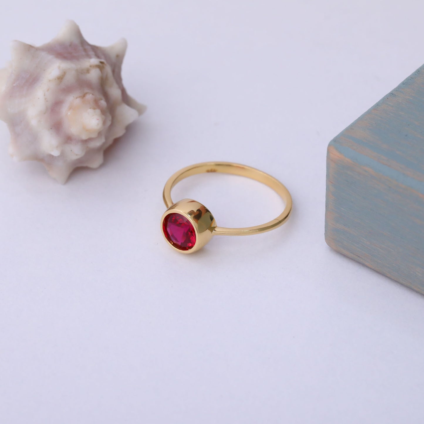 Round Ruby Bezel Ring in 14K Solid Gold | July Birthstone Queen Jewelry Rings